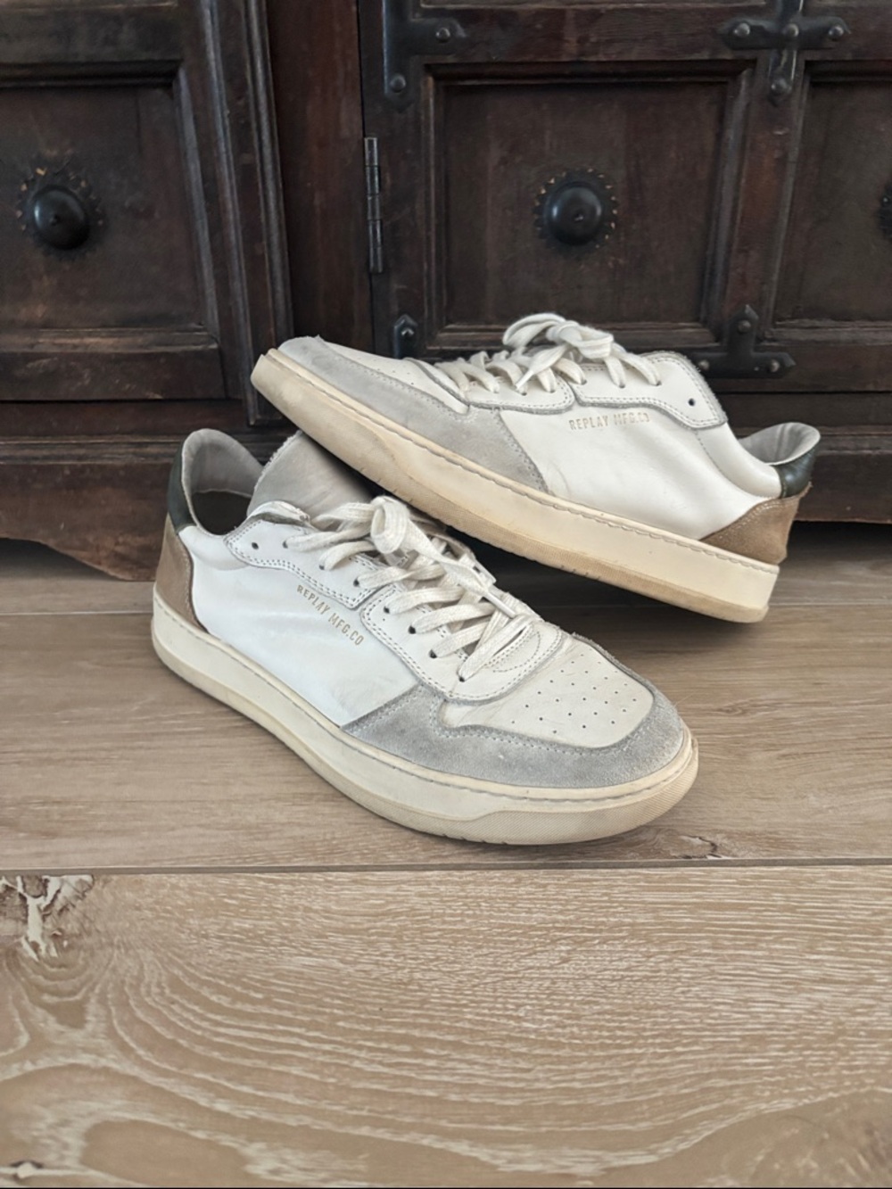 Replay Men's Cream, Gray and Brown Low-Top Sneakers